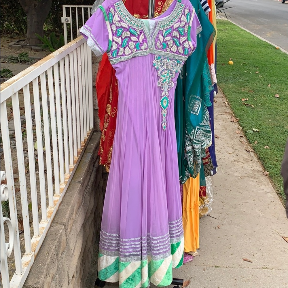 Lavender and light green anarkali Indian dress